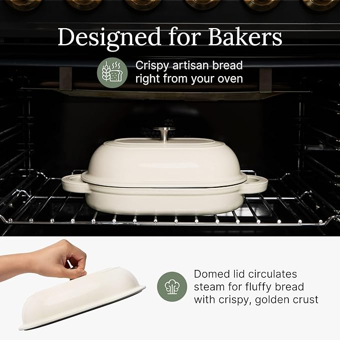 TOMO Cast Iron Oval Bread Oven, 10" x 6.5" - Rustic Dutch Oven Bread Cloche with Steam Circulating Lid for Perfect Sourdough