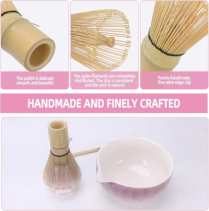 Matcha Whisk Set,4pcs Matcha Set Whisk and Bowl with Spout,Ceramic Matcha Whisk Holder,Scoop(Chashaku),Matcha Kit for Matcha Lovers Kitchen Matcha Accessories,Ideal Gift Christmas(Gradient Purple)