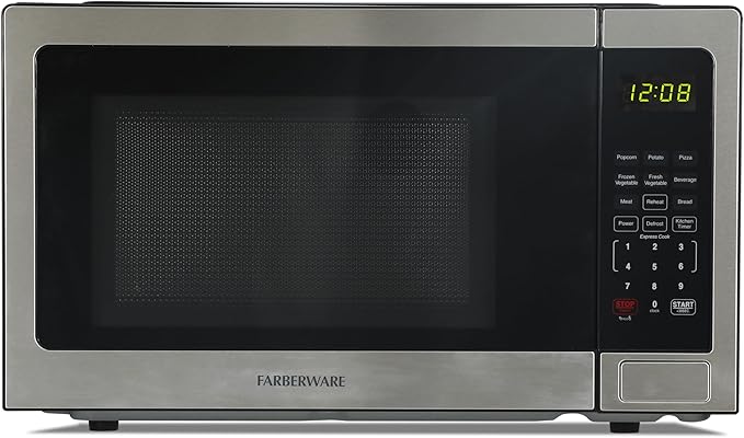 Farberware 1.1 Cu. Ft. Countertop Microwave Oven – 1000 Watts Power, Auto Cook Settings, Defrost, Easy Clean and Child Safety Lock-Stainless, Stainless Steel