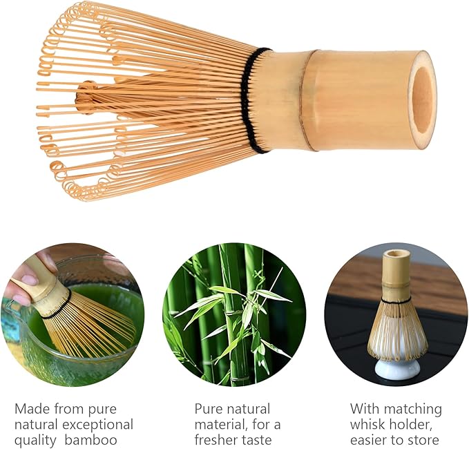 7 Pcs Matcha Whisk Set, Ceramic Matcha Set Includes Matcha Bowl, Bamboo Matcha Whisk and Holder, Bamboo Scoop, Scoop Holder, matcha sifter and Tea Towel - Matcha Kit for Matcha Lovers（White）