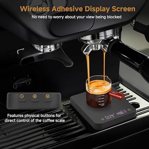 Mini Coffee Scale with Wirelss Magnetic Display, 3kg/0.1g Espresso Scale with Flow Rate Display, Portable Digital Coffee Scale with Multiple Mode Timer for Espresso, Pour-Over