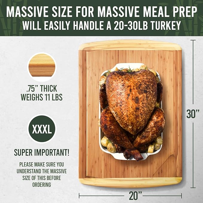 30 x 20 Organic Extra Large Cutting Board with Lifetime Replacements – Wood Bamboo Chopping Board - Wooden Butcher Block Cutting Board for Carving Turkey, Grilling Brisket and BBQ - by Greener Chef