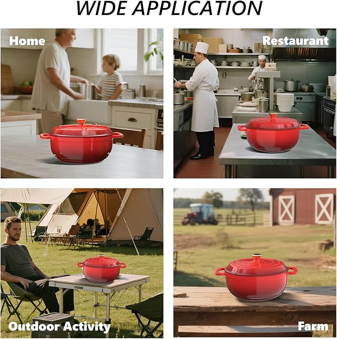 VINGLI 6QT Enameled Cast Iron Round Dutch Oven Pot with Lid, NonStick Casserole Pot with Dual Handles & Silicone GlovesRed, Oven Safe up to 500°F or on Stovetop, Dutch Oven for Bread Baking, Red