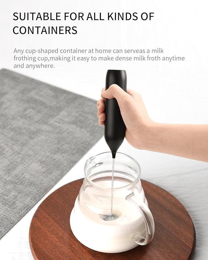 CIRCLE JOY Rechargeable Milk Frother Handheld with Stand, Coffee Frother Wand Drink Mixer with Dual Spring Whisk for Coffee, Cappuccino, Lattes, Frappe, Matcha and Hot Chocolate, Black