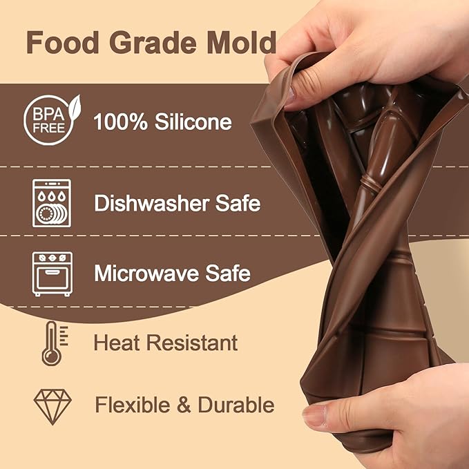 Chocolate Bar Mold, 1 Inch Deep Chocolate Molds Silicone for Homemade Dubai Pistachio/Candy/Snacks, 2 Pcs Large Silicone Molds with Three Bars Cavities, Food Grade and Break Apart