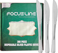 FOCUSLINE 300 Pack Disposable Silver Plastic Knives, Solid and Durable Plastic Cutlery Knives, Heavy Duty Disposable Utensil Silverware for Catering, Parties, Dinners, Weddings