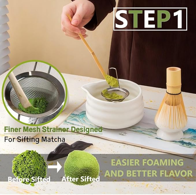 Matcha Whisk Holder Matcha Chasen Whisk Stand Ceramic Holder fit for Traditional Japanese Tea Ceremony Starter Matcha Tools Matcha Bowl (Green Matcha Bowl)