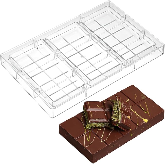 Polycarbonate Mold For Dubai Chocolates Making 3-Cavities Deep Professional Chocolate Bar Mold Filling Break Apart PC Candy Chocolate Bar Mould for Dubai Bars Energy Bar Maker Candy Mould