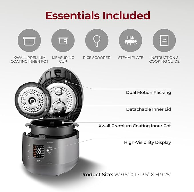 CUCKOO Twin Pressure Rice Cooker 6-Cup Uncooked / 12-Cup Cooked with Nonstick Inner Pot, Versatile Rice Maker & Warmer with 16 Menu Options, Open Cooking Mode, Voice Guide, Gray (CRP-ST0609FG)