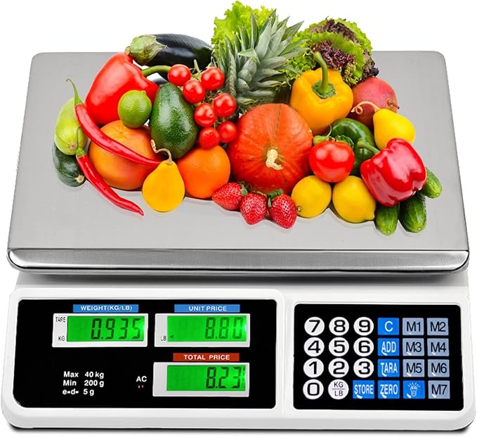 C-CHAIN 88LB Digital Price Scale Electronic Price Computing Scale LCD Digital Commercial Food Meat Weight Scale, Upgraded Version