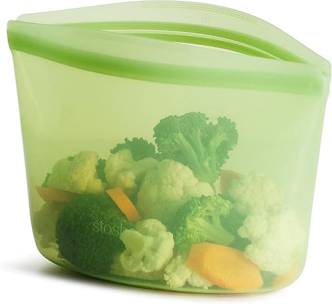 Stasher Premium Silicone Reusable Food Storage Bowl, Green, Microwave, Sous Vide, Dishwasher, Oven and Freezer Safe, BPA Free, Leak-free, Eco-friendly, 4-Cup Bowl