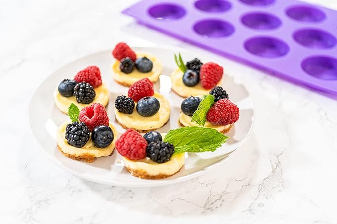 Bakerpan Silicone Mini Muffin Top Pans - Set of 2 - Small Round Molds for Tarts, Cookies, Candy, Chocolate (Pack of 2)