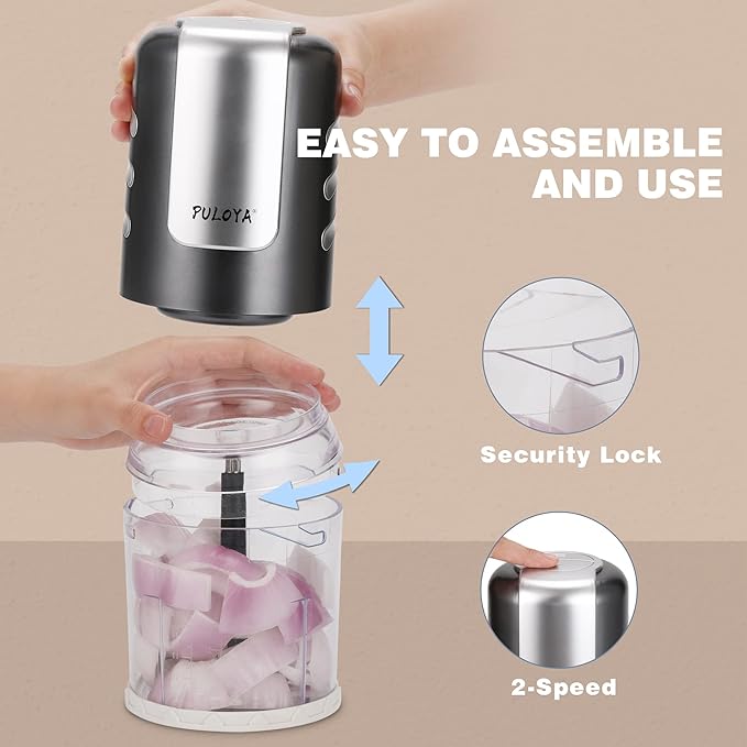 Mini Prep Food Processor for Chopping Mincing and Puree Vegetables and Meat 2 Speed Electric Food Chopper, 400-Watt, 4 Stainless Steel Blades, 2 Cup Capacity, Black