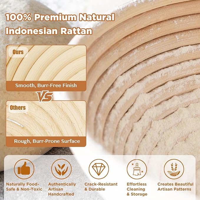 SORON Sourdough Starter Kit, Banneton Bread Proofing Basket with Glass Sour Dough Starter Jar, Sourdough Bread Baking Supplies Tools, 9" Round & 10" Oval Banneton Baskets, Gift Set for Homemade Making