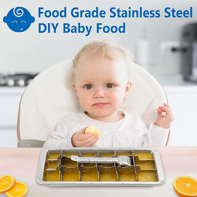 KAYCROWN 18/8 Stainless Steel Ice Cube Tray, 18 Slot Ice Tray with Easy Release Handle for Making Various Ice Cubes and Frozen Foods, Removable Slots for Easy Ice Cube Removal and Cleaning