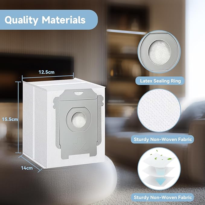 12 Pack Vacuum Bags for iRobot Roomba i7+, i7 Plus, i3, i3+, i4, i4+, i5, i5+, i8, i8+, i6, i6+, j5, j5+, j7+, s9+, s9 Plus, i/s/j Series Clean Base Automatic Dirt Disposal Bags