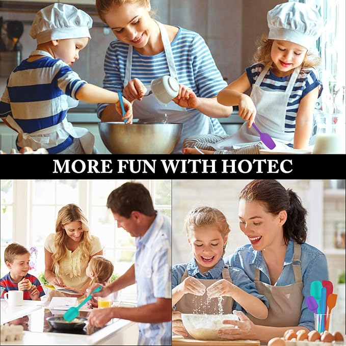 HOTEC Heat Resistant 600℉ Food Grade Silicone Rubber Spatula Set for Baking, Cooking, and Mixing Non Stick Dishwasher Safe BPA-Free Multicolor Set of 5