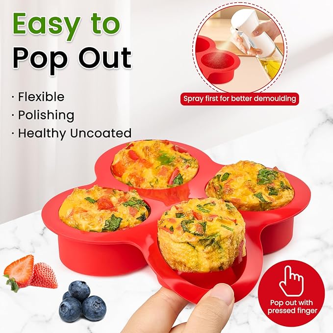 JOERSH 2-PK Air Fryer Egg Mold, 4 Cups Silicone Air Fryer Baking Pan Non-Stick for Egg Bites, Cupcake, Muffin, Tart, Frittata, Quiche