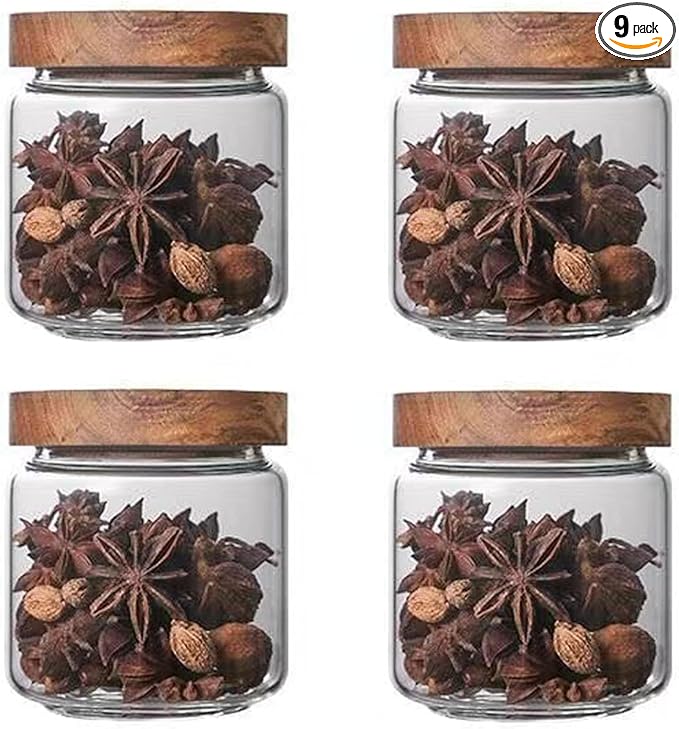 Glass candy Containers - 16oz kitchen Glass Airtight Storage jar With Acacia Airtight Lid，for kitchen Seasoning, coffee bean, tea, suger, herbs (9)