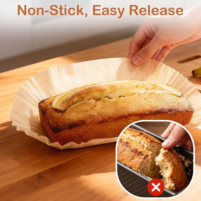 100 Pack Loaf Pan Liners for Baking Bread 9x5, Non-Stick Silicone Greaseproof Paper, Compatible with Amazon Basics Loaf Pan, Ideal for Bread, Cakes, Banana Bread