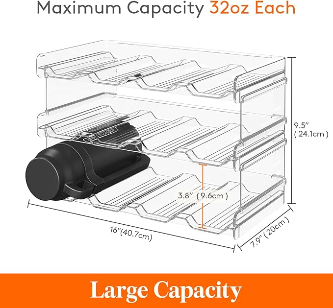 Lifewit Stackable Water Bottle Organizer for Cabinet, Plastic Bottle Holder Fits Bottles & Tumblers up to 3.8" Diameter, Pantry, Countertop & Fridge, 3 Tier Holds 12 Bottles, 2 Pack