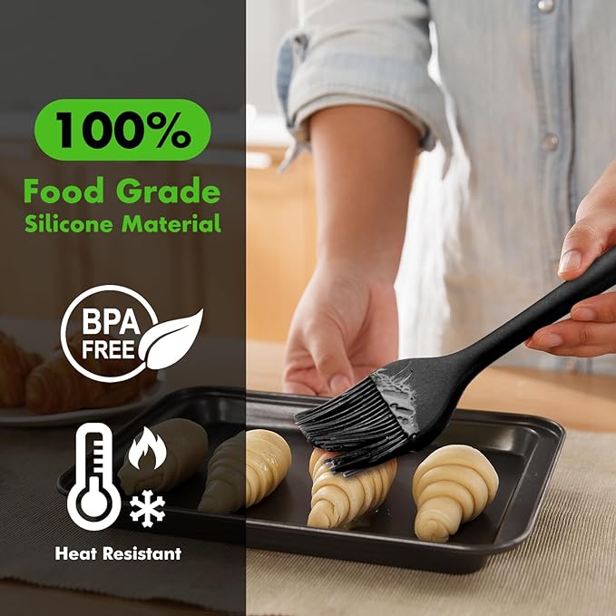 HOTEC 600℉ Heat Resistasnt Basting Brushes, BPA Free Silicone Pastry Brush, Spread Oil Butter Sauce Marinades for BBQ Grill Barbecue Baking Kitchen Cooking Dishwasher Safe (Black 2)