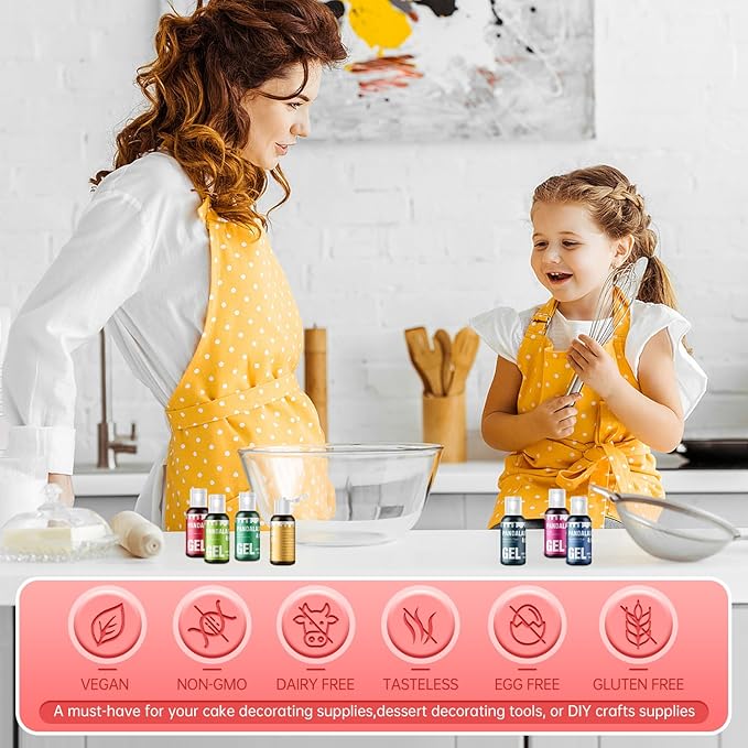 Gel Food Coloring Set - 16 Colors Concentrated Vibrant Edible Food Grade Dye for Baking, Cake, Cookie Decorating, Fondant, Icing, Frosting, Macaron, DIY Crafts - 10.82 fl.oz (20ml/Bottle)