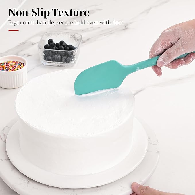 600ºF Heat Resistant Spatula, 11.34 inch High Heat Food Safe Semless Kitchen Silicone Scraper for Cooking Baking Mixing Scraping Stirring Nonstick Cookware Pan Bowl (Aqua Sky)