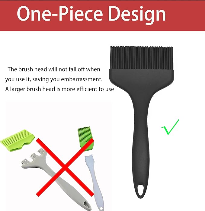 2 Pcs Of Silicone Basting Brushes Heat Resistant Pastry Brush Oil brush BBQ Grill Brush Set One-Piece Design, Suitable For Barbecue Oven Teppanyaki Kitchen Cooking Easy Clean Black