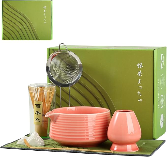 Matcha Whisk Set, Ceramic Matcha Set with Spout, Matcha Bowl Kit with Sifter, Whisk and Holder, Bamboo Scoop, Scoop Rest, Tea Towel, 7 Pcs Matcha Kit Set for Making Breakfast/Latte for Matcha Lovers