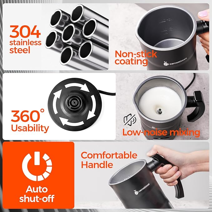 Milk Frother, 4-in-1 Electric Milk Steamer, 11.8oz/350ml Large Capacity for Auto Warm/Cold Foam, Heating Milk for Coffee, Latte, Macchiato, Cappuccino, Hot Chocolate (Black)
