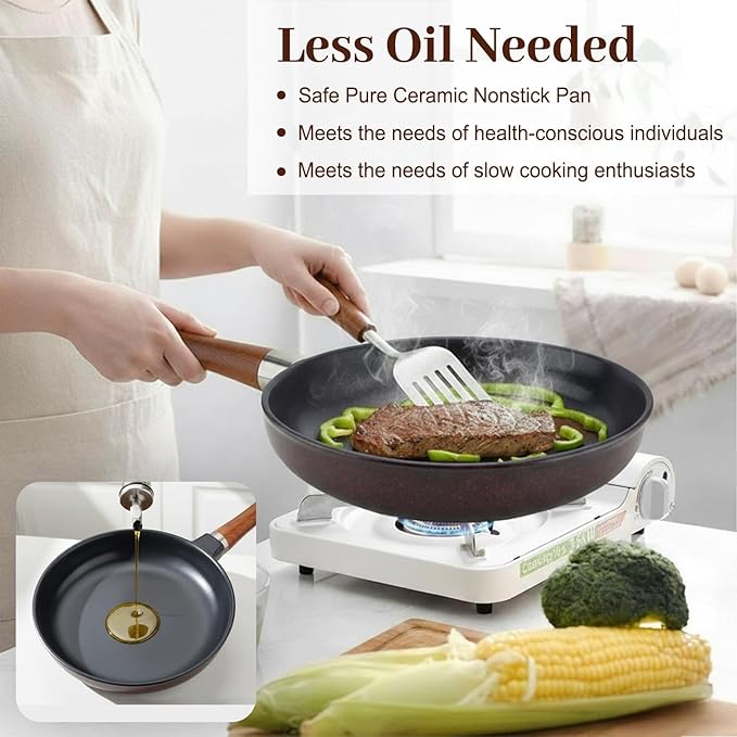 Pure Ceramic Frying Pan, Nonstick 10 Inch Ceramic Skillet (Crafted From Natural Clay Minerals Through Firing), PFAS-Free, Non Toxic/No Coatings Cooking Pan, Induction Pan (Black)