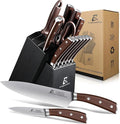 15 Piece Forged Triple Rivet Knife Block Set with Knife Sharpener, High Carbon Japanese Stainless Steel Kitchen Knives, Sharp Kitchen Knife Set with Block, Black-Brown