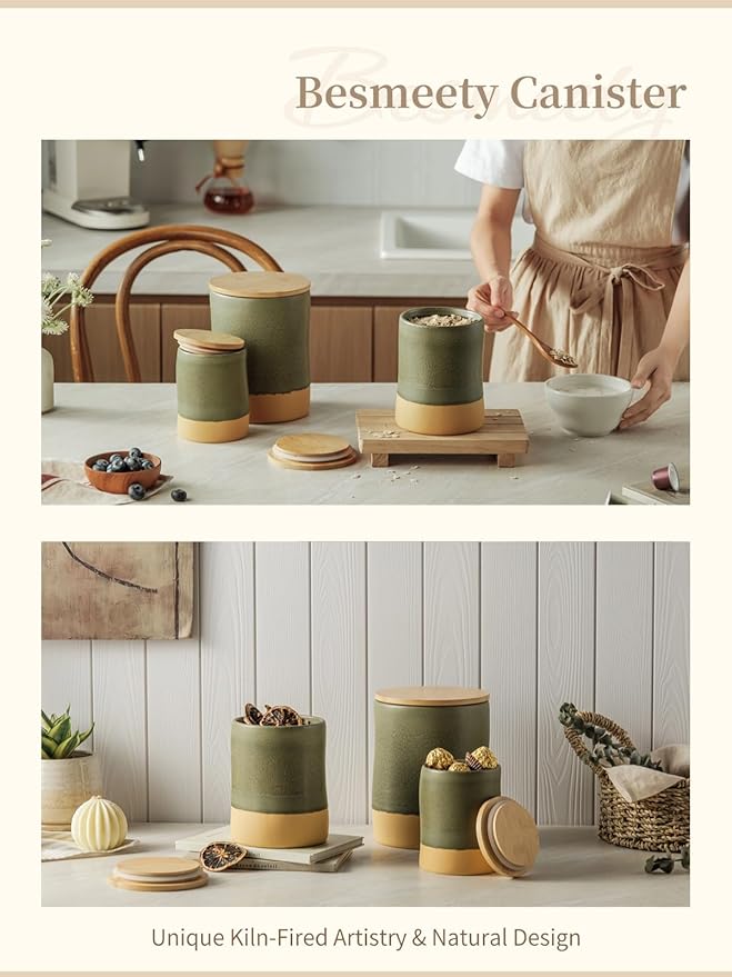 Besmeety Canisters Sets for the Kitchen, 74 oz Flour Sugar Storage Containers, Ceramic Kitchen Canisters for Countertop with Airtight Lids