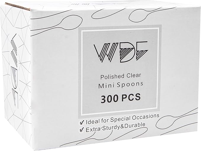 WDF 300 Pieces Clear Plastic Mini Spoons for Desserts 4 Inches Clear Plastic Spoons Heavy Duty Perfect for Cake, Desserts