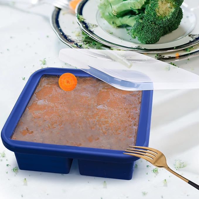 4 Cup Silicone Soup Freezer Molds 2 Pack Soup Cubes Freezer Trays with Lid Easy Release Ice Cube Tray For Food Freezing Container Store Soup, Sauce, Broth,Leftovers