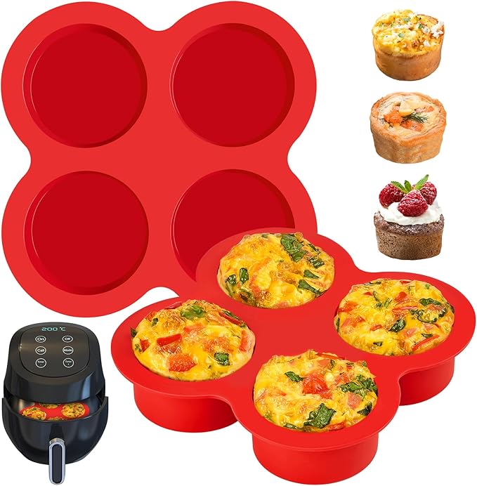 JOERSH 2-PK Air Fryer Egg Mold, 4 Cups Silicone Air Fryer Baking Pan Non-Stick for Egg Bites, Cupcake, Muffin, Tart, Frittata, Quiche