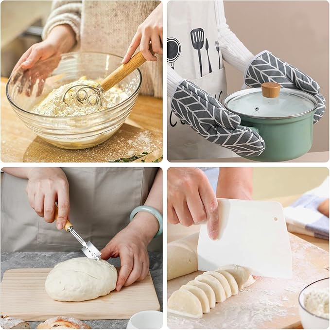 Sourdough Starter Kit Banneton Bread Proofing Basket Baking Set Gift with Heat-Resistant Gloves,Sourdough Baskets Sourdough Tools, Includes 9-inch Round and 10-inch Oval Bread Making Tools