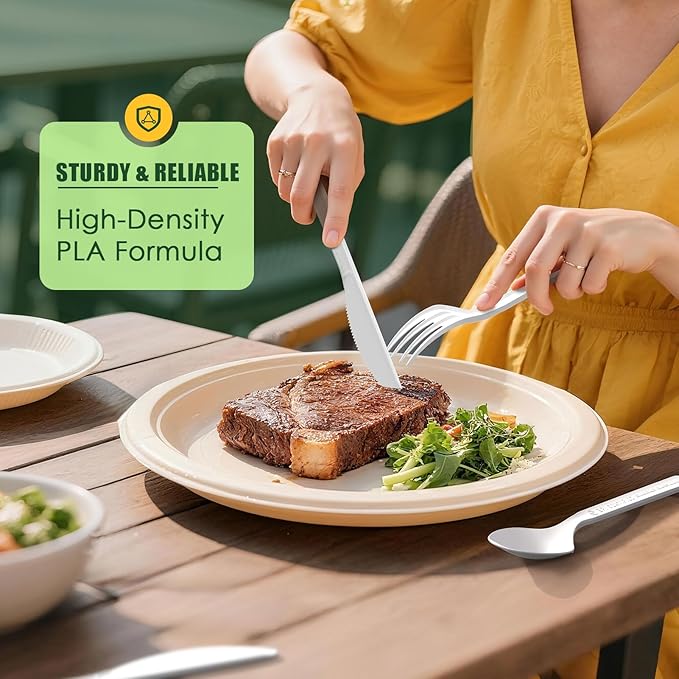 Gezond 100% Compostable Knives 100 Count, No Plastic Biodegradable PLA Knives Disposable Eco Friendly Heavy Duty Cutlery Suitable for Party Picnic Office Everyday Use