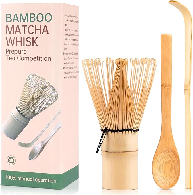 3Pcs Ceremonial Grade Matcha Whisk Set with Bamboo Matcha Whisk, Scoop & Spoon – Traditional Bamboo Tea Set for Macha Tea Preparation – Ideal Gift Macha kit for Beginners and Enthusiasts
