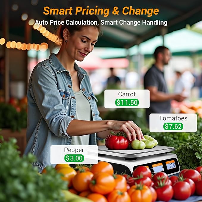 Commercial Kitchen Scale 66LB/30KG, Dual Upgrade LCD Display, Digital Price Computing, 5g Precision, Stainless Steel Pan for Produce, Meat, Food, Ideal for Farmers Market, Deli, Retail Outlets