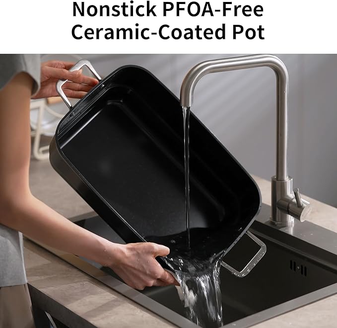 N21NA Pro Slow Cooker 10 Quart, 8-in-1 Programmable PFOA-Free Ceramic Coated Multi-Cooker with Grill Pan, Steaming Plate (Includes Silicone Spoon & Tongs)