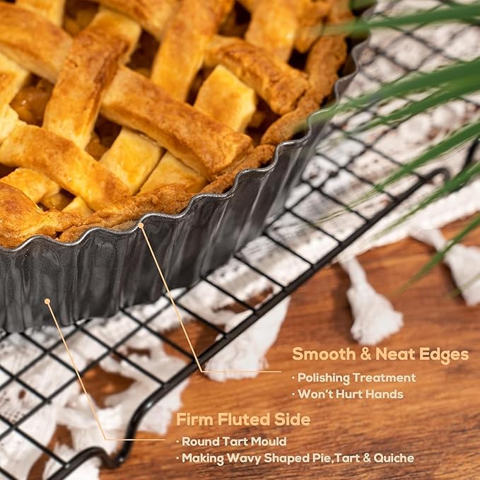 2 Pack 9.5 inches Pie Pan with Removable Bottom for Baking, Deep Quiche Tart Pan Non Stick for Oven, Fluted Pie Dish Plate Tin for Apple, Pot Pies, Cheesecakes and Desserts