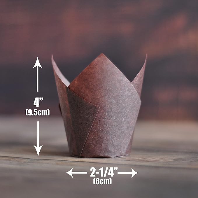500 pcs Large size Brown Tulip Baking Cups 2-1/4"(Base diameter) x 4"(Wall height) Greaseproof paper baking cupcake Muffin liners