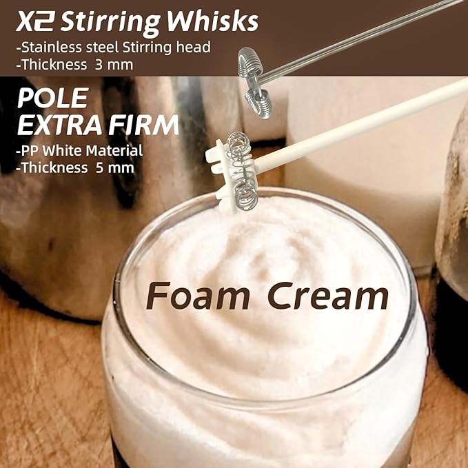 Powerful Milk Frother Wand - Battery Operated Handheld Drink Mixer - Electric Whisk Foam Maker for Coffee, Lattes, Cappuccino, Matcha, Hot Chocolate & Creamer