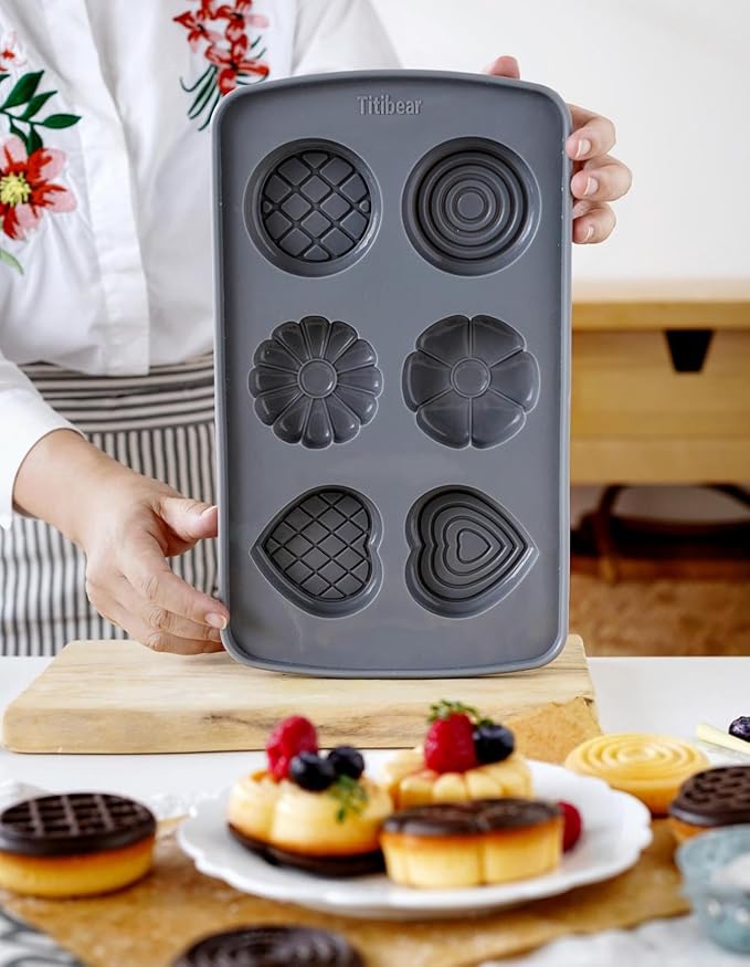 2 Pack Silicone Muffin Pan,Round &Heart Shape Cupcake Pans for Baking 6 Cavites Flower Macaron Waffle Silicone Baking Mold for Chocolate Candy Jello Desserts Making