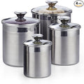 Cooks Standard Stainless Steel Food Jar Storage Canister Set Medium 4-Piece, 0.95qt/1.6qt/2.5qt/3.5qt Airtight Containers with Glass Lid for Tea Coffee Sugar Flour