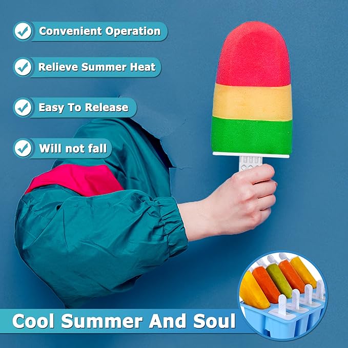 Silicone Popsicle Molds 10-cavity, DIY Ice Pop Mold for Kids Adult Teens, BPA Free Ice Cream Molds for Party Yogurt Juice Smoothies Sticks