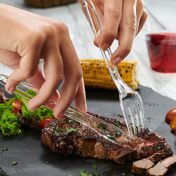 GUSTO [200 Count] Premium Heavyweight Disposable Forks - Clear Plastic Forks, Plastic Cutlery, Perfect for Parties, Events, and Catering (Formerly Comfy Package)