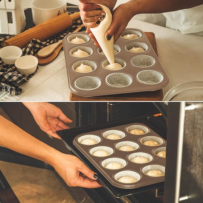 Cupcake Pan Nonstick 2 Pack (Gold, Standard 12 cup)